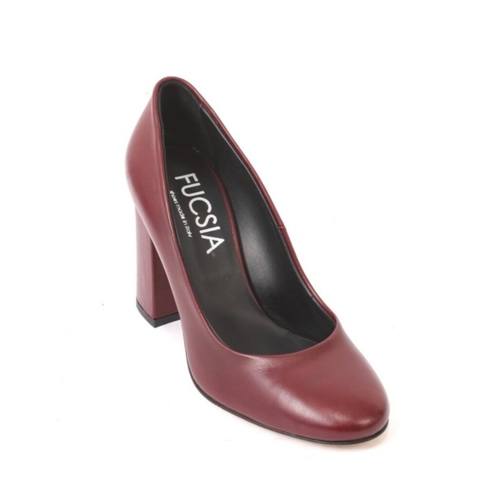 Fucsia 538 Burgundy Leather Round Toe Classic Heel Shoes